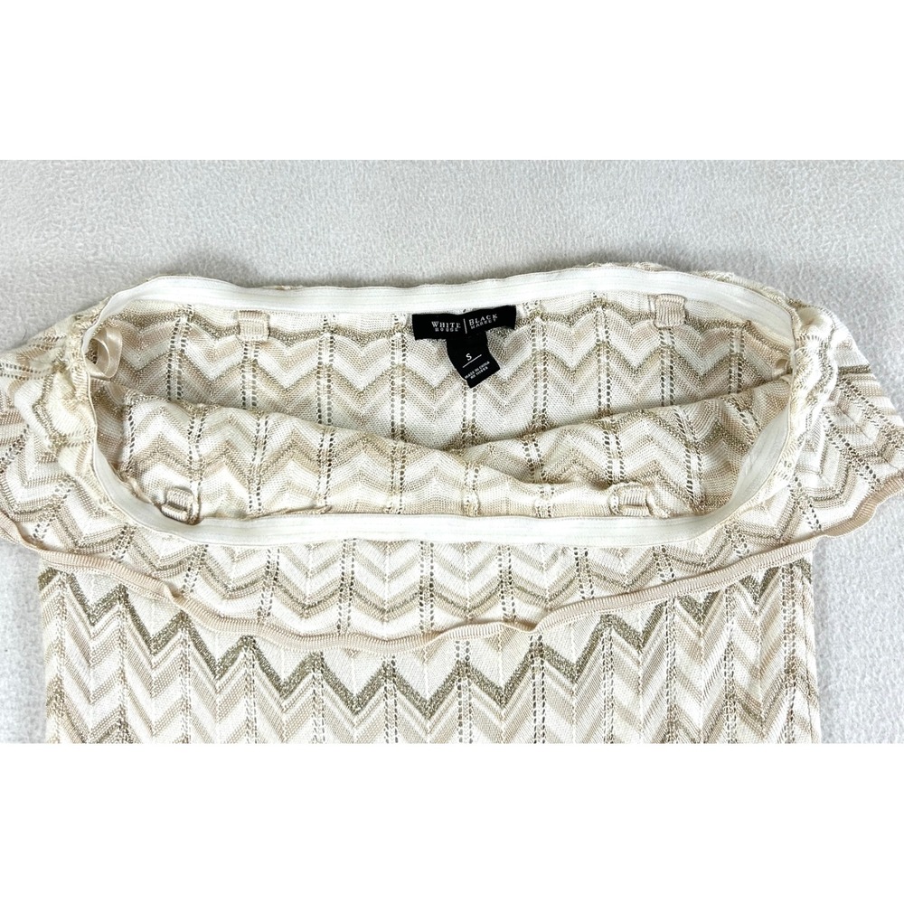 White House Black Market Off Shoulder Top Womens Small Gold Chevron Metalic Boho - Picture 5 of 9